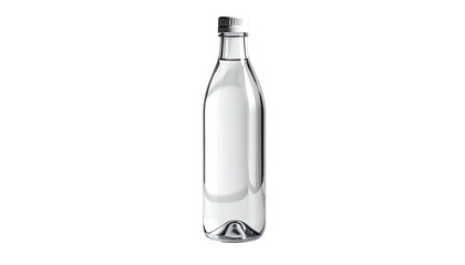 Clear bottle filled with liquid; metallic cap