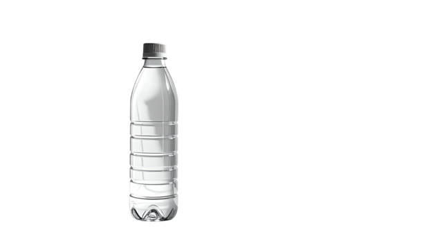 A semi-transparent water bottle with a black cap in simple style