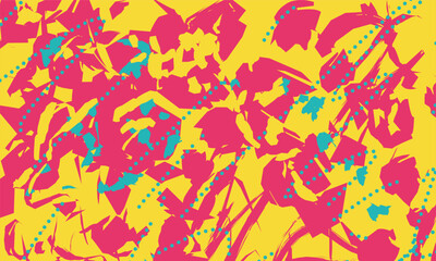 Naklejka premium A vibrant and energetic abstract pattern featuring brushstroke, punctuated by dotted lines. The design incorporates a bold color palette, Perfect for backgrounds, textiles