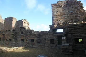 Ruins of the Earls Palace landmark in Kirkwall, Orkney, a moody historic 16th-century Renaissance...