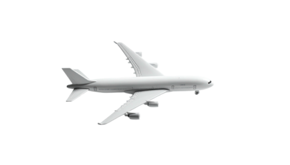 Generic, white airplane side view isolated on black background