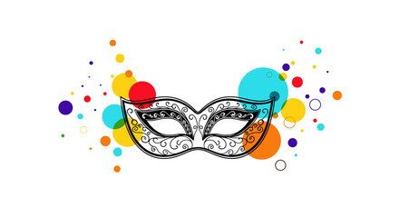 Elegant masquerade mask with colorful confetti background, perfect for carnival, parties, or mysterious events, creating a festive and intriguing atmosphere.