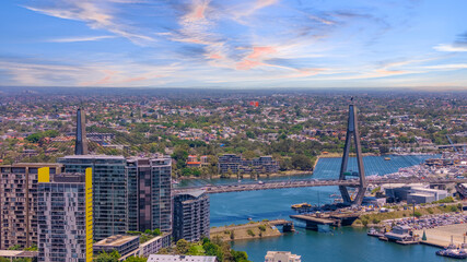 Obraz premium 18 November 2025 Panoramic night view of Sydney Harbour and City Skyline of NSW Australia beautiful colourful skies on a beautiful spring day