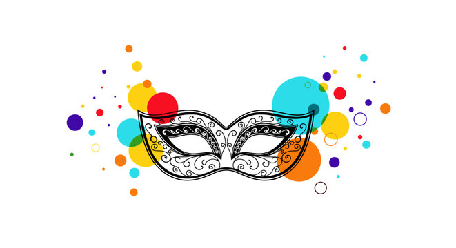 Elegant masquerade mask with colorful confetti background, perfect for carnival, parties, or mysterious events, creating a festive and intriguing atmosphere.