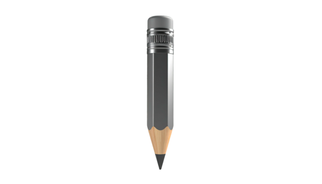 Isolated short gray pencil, sharpened and ready