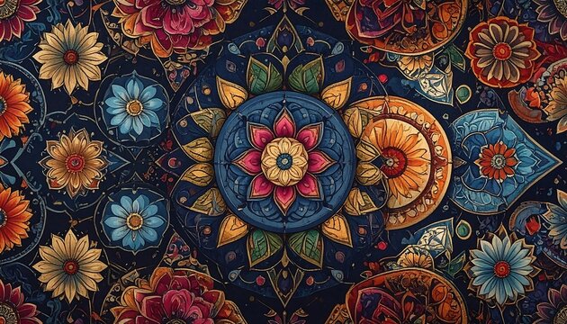 Vibrant Floral Mandala - A Kaleidoscope of Colors and Patterns.