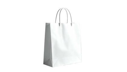 Blank white shopping bag with handles, casting a shadow