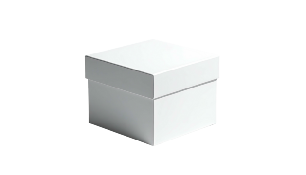 Simple white cube box with lid, isolated against black backdrop