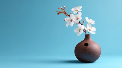 Blue Art Vase with Baby's Breath Flowers, Minimalist Design for Interior Decoration