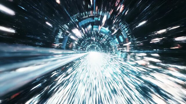 Tunnel of clarity guiding us through lifes challenges towards illumination, with a close up of light beam illuminating darkness capturing the concept of direction and promise of excitement ahead.