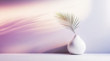 White Vase with Plumeria Under Colorful Light and Shadow, Minimalist Design for Interior Decoration