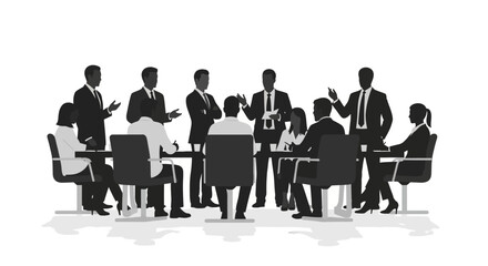 A business meeting is being held by ten people around a table