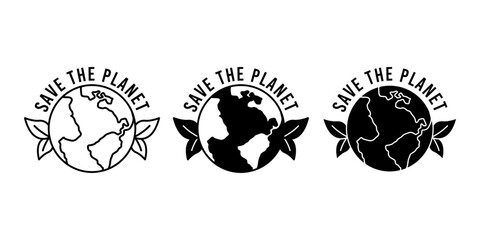 Save the Planet Black Icon Bundle for Eco Awareness and Global Sustainability