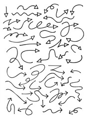 Hand draw arrow design elements set vector, sketch direction symbols, doodle scribble navigation black pointers