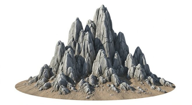 Jagged rocky mountain peak isolated on white background