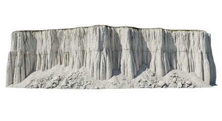 White cliff face with vertical striations isolated on white background