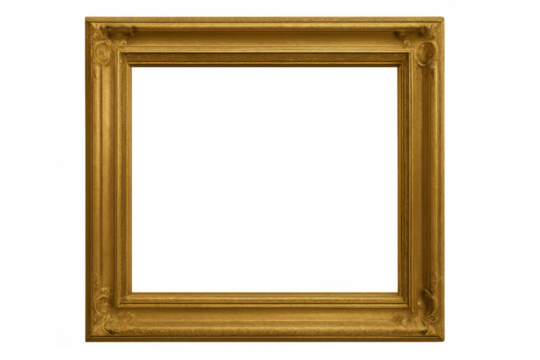 Ornate gold antique picture frame with decorative border, vintage golden empty frame on transparent background - Powered by Adobe