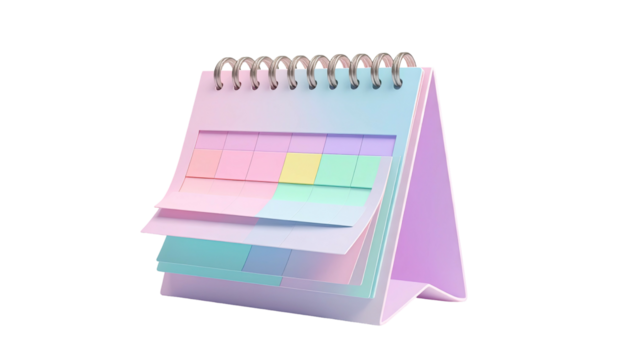 Desk calendar with pastel colored pages, spiral bound