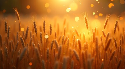 Theme Harvest Festival, Abstract glowing geometry blending with wheat stalks and falling golden leaves.