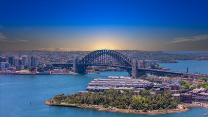 Naklejka premium 18 November 2025 Panoramic night view of Sydney Harbour and City Skyline of NSW Australia beautiful colourful skies on a beautiful spring day