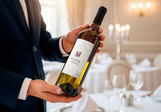 Wine Bottle Mockup Held By Man