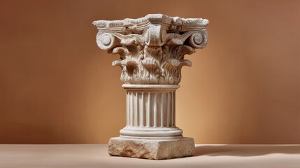 Realistic clay sculpture depicting an ancient Greek column with intricate designs set against a neutral background