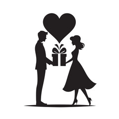 Couple exchanging a gift silhouette