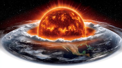 Realistic depiction of a sun and Earth model with an ozone shield, showcasing vibrant colors and dramatic lighting effects