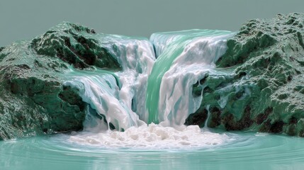A serene plasticine waterfall cascading into a tranquil pool, showcasing soft pastels and textured rocks
