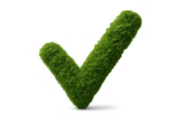 Green grassy check mark indicating approval, success, environmental consciousness, and natural choice, featuring a transparent background