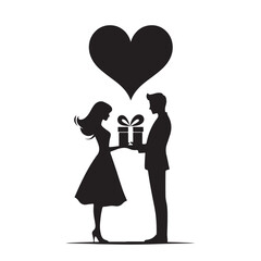 Couple exchanging a gift silhouette