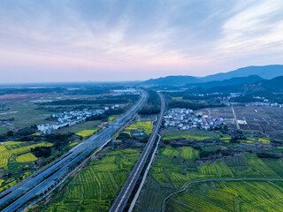 aerial view of highway bridge