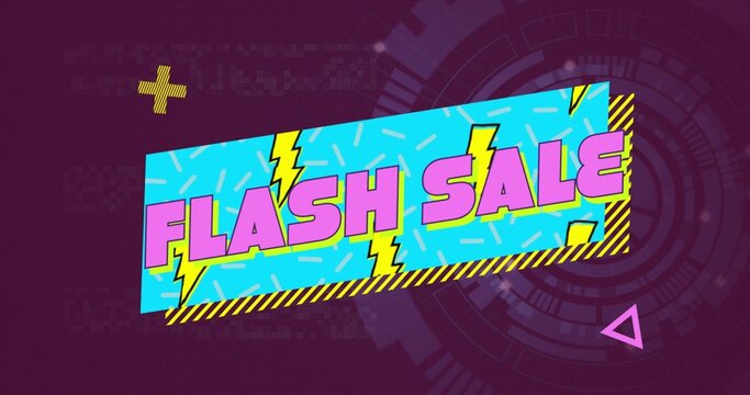 Showing turquoise FLASH SALE banner on digital ad, with pink letters, lightning, hazard stripe