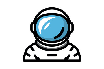 Cartoon astronaut in a spacesuit with a blue helmet visor against a white background in a vector illustration