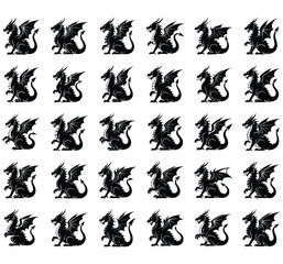 A Grid of Black Dragon Silhouettes