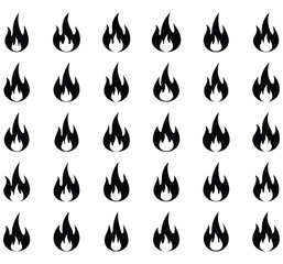 Seamless Pattern of Black Fire Icons on White Background