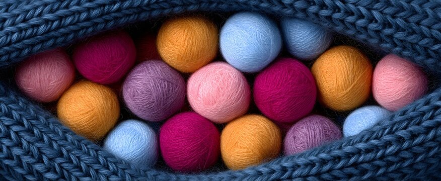 Bright wool balls surround a cozy yarn scarf note in soothing shades today