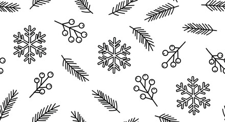 Festive winter pattern with snowflakes and berries for holiday designs