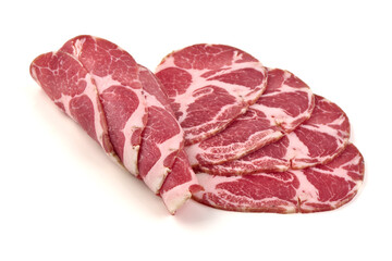 Capocollo cured meat Slices, isolated on white background