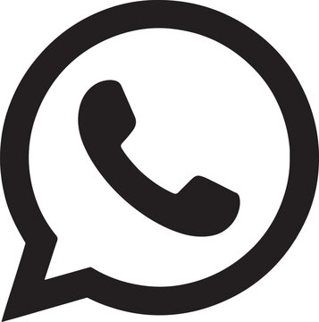Black Whats App icon with phone symbol inside speech bubble on white Keywords: whatsapp, icon, logo