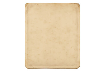 Aged vintage paper sheet featuring a blank brown parchment texture, natural stains, and rough edges, with a transparent background