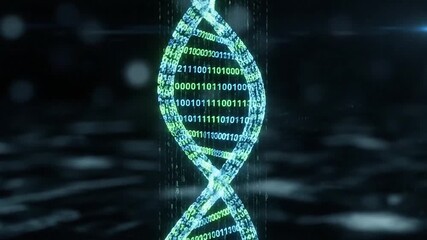 Digital Dna Helix Animation with Binary Code, Genetic Information and Future Biotechnology - Powered by Adobe