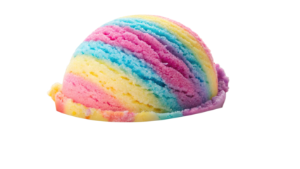 Scoop of rainbow ice cream with multiple colors, isolated on transparent background