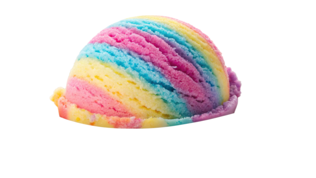 Scoop of rainbow ice cream with multiple colors, isolated on transparent background