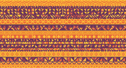 Abstract seamless ethnic pattern with geometric shapes and tribal motifs in warm autumn colors.