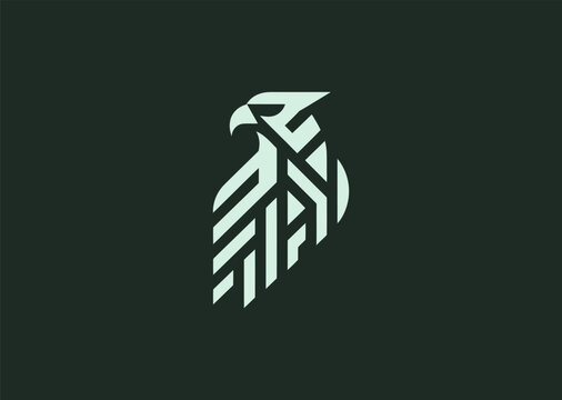 A dynamic geometric falcon logo constructed with clean intersecting lines and angular wing shapes, representing speed, precision, and sharp vision, designed as a sleek creative vector illustration