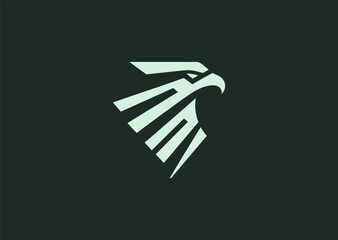 A dynamic geometric falcon logo constructed with clean intersecting lines and angular wing shapes, representing speed, precision, and sharp vision, designed as a sleek creative vector illustration