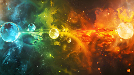 Vibrant Abstract Space Nebula with Glowing Clouds and Celestial Elements