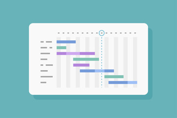ガントチャートをイメージしたプロジェクト管理のベクターイラスト（スケジュール・タスク管理・作業工程）フラットデザイン