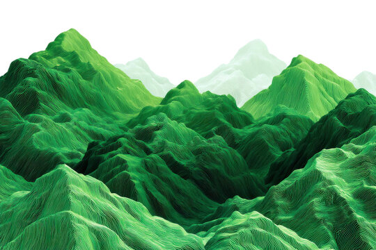 Abstract green mountain range with textured ridges against black sky image, Isolated On Transparent Background, Png Cut Out